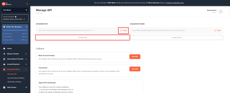 Test Mode API Secret Key