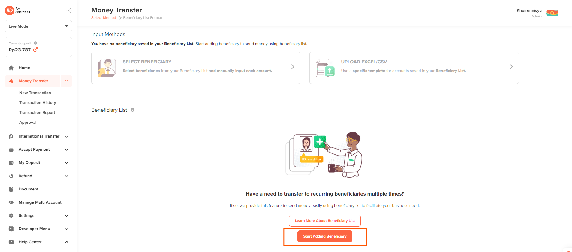 add beneficiary list