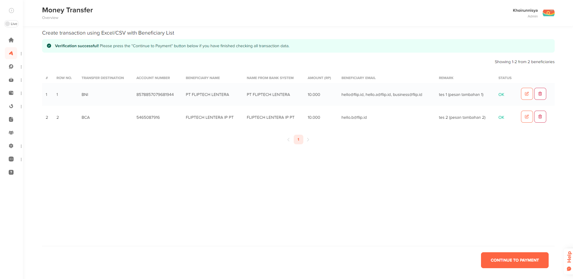 list of money transfer