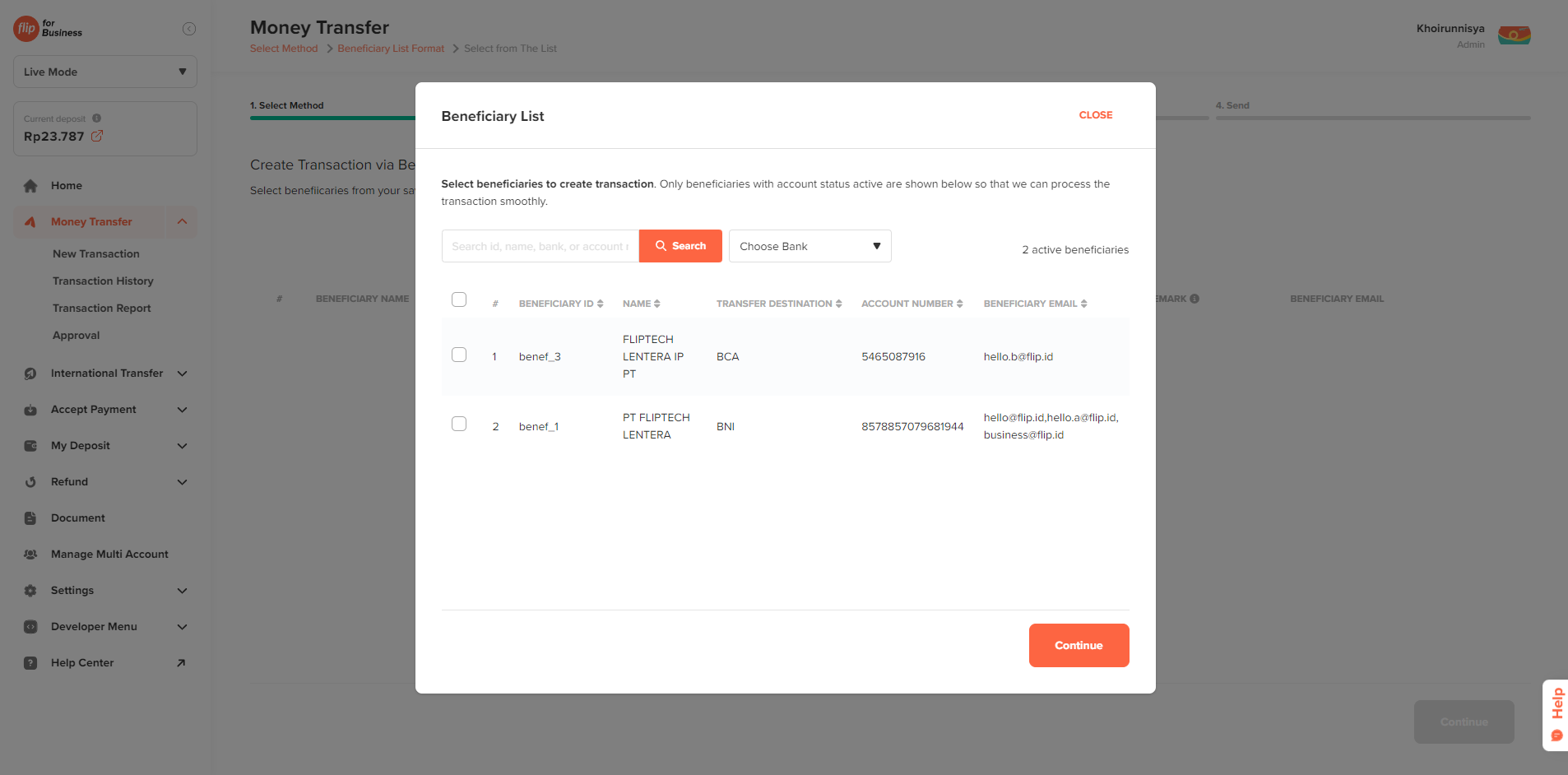 list of money transfer