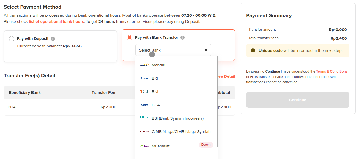 select payment methods