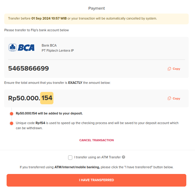 TopUp Confirmation Page