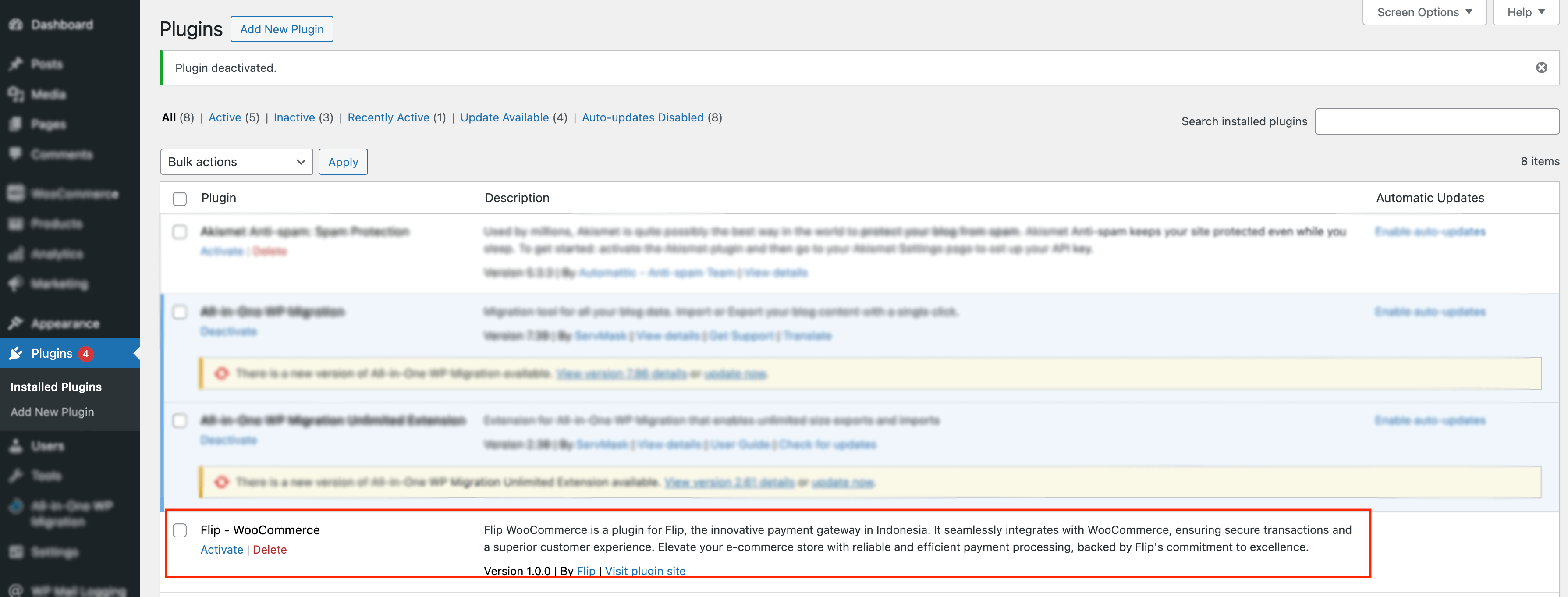 plugins woo activate